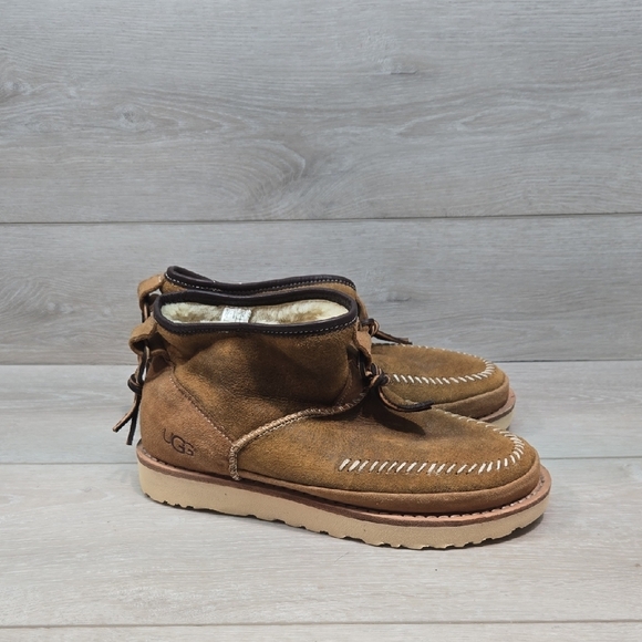 UGG Men's Ankle Brown Sheepskin Suede Boots Platform Shoes Sz 7 - Picture 1 of 13